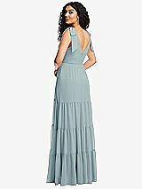 Rear View Thumbnail - Morning Sky Bow-Shoulder Faux Wrap Maxi Dress with Tiered Skirt