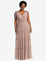 Alt View 1 Thumbnail - Neu Nude Bow-Shoulder Faux Wrap Maxi Dress with Tiered Skirt