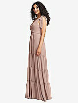 Side View Thumbnail - Neu Nude Bow-Shoulder Faux Wrap Maxi Dress with Tiered Skirt