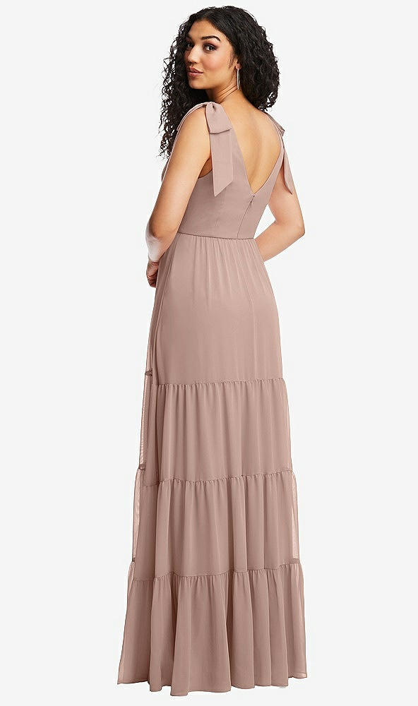 Back View - Neu Nude Bow-Shoulder Faux Wrap Maxi Dress with Tiered Skirt