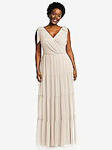 Alt View 1 Thumbnail - Oat Bow-Shoulder Faux Wrap Maxi Dress with Tiered Skirt