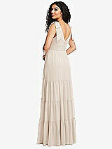 Rear View Thumbnail - Oat Bow-Shoulder Faux Wrap Maxi Dress with Tiered Skirt