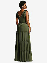 Alt View 3 Thumbnail - Olive Green Bow-Shoulder Faux Wrap Maxi Dress with Tiered Skirt
