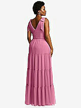 Alt View 3 Thumbnail - Orchid Pink Bow-Shoulder Faux Wrap Maxi Dress with Tiered Skirt