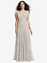 Front View Thumbnail - Oyster Bow-Shoulder Faux Wrap Maxi Dress with Tiered Skirt