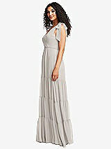 Side View Thumbnail - Oyster Bow-Shoulder Faux Wrap Maxi Dress with Tiered Skirt