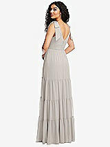 Rear View Thumbnail - Oyster Bow-Shoulder Faux Wrap Maxi Dress with Tiered Skirt