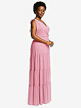 Alt View 2 Thumbnail - Peony Pink Bow-Shoulder Faux Wrap Maxi Dress with Tiered Skirt