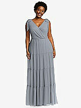 Alt View 1 Thumbnail - Platinum Bow-Shoulder Faux Wrap Maxi Dress with Tiered Skirt