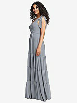 Side View Thumbnail - Platinum Bow-Shoulder Faux Wrap Maxi Dress with Tiered Skirt