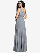Rear View Thumbnail - Platinum Bow-Shoulder Faux Wrap Maxi Dress with Tiered Skirt