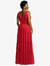 Alt View 3 Thumbnail - Parisian Red Bow-Shoulder Faux Wrap Maxi Dress with Tiered Skirt