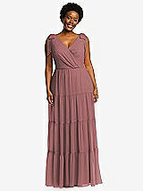 Alt View 1 Thumbnail - Rosewood Bow-Shoulder Faux Wrap Maxi Dress with Tiered Skirt