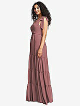 Side View Thumbnail - Rosewood Bow-Shoulder Faux Wrap Maxi Dress with Tiered Skirt