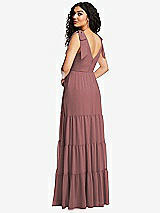 Rear View Thumbnail - Rosewood Bow-Shoulder Faux Wrap Maxi Dress with Tiered Skirt