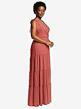 Alt View 2 Thumbnail - Coral Pink Bow-Shoulder Faux Wrap Maxi Dress with Tiered Skirt