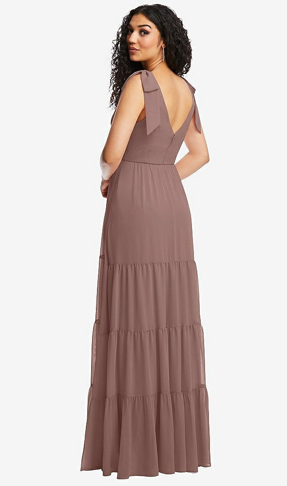 Back View - Sienna Bow-Shoulder Faux Wrap Maxi Dress with Tiered Skirt