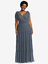 Alt View 1 Thumbnail - Silverstone Bow-Shoulder Faux Wrap Maxi Dress with Tiered Skirt