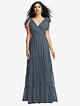 Front View Thumbnail - Silverstone Bow-Shoulder Faux Wrap Maxi Dress with Tiered Skirt