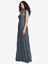 Side View Thumbnail - Silverstone Bow-Shoulder Faux Wrap Maxi Dress with Tiered Skirt