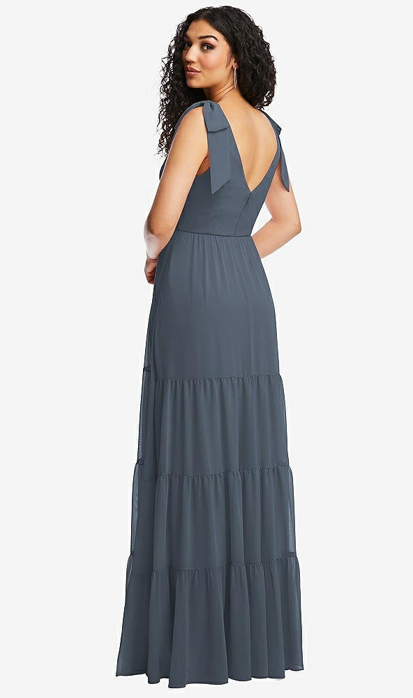 Back View - Silverstone Bow-Shoulder Faux Wrap Maxi Dress with Tiered Skirt