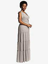 Alt View 2 Thumbnail - Taupe Bow-Shoulder Faux Wrap Maxi Dress with Tiered Skirt