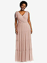 Alt View 1 Thumbnail - Toasted Sugar Bow-Shoulder Faux Wrap Maxi Dress with Tiered Skirt
