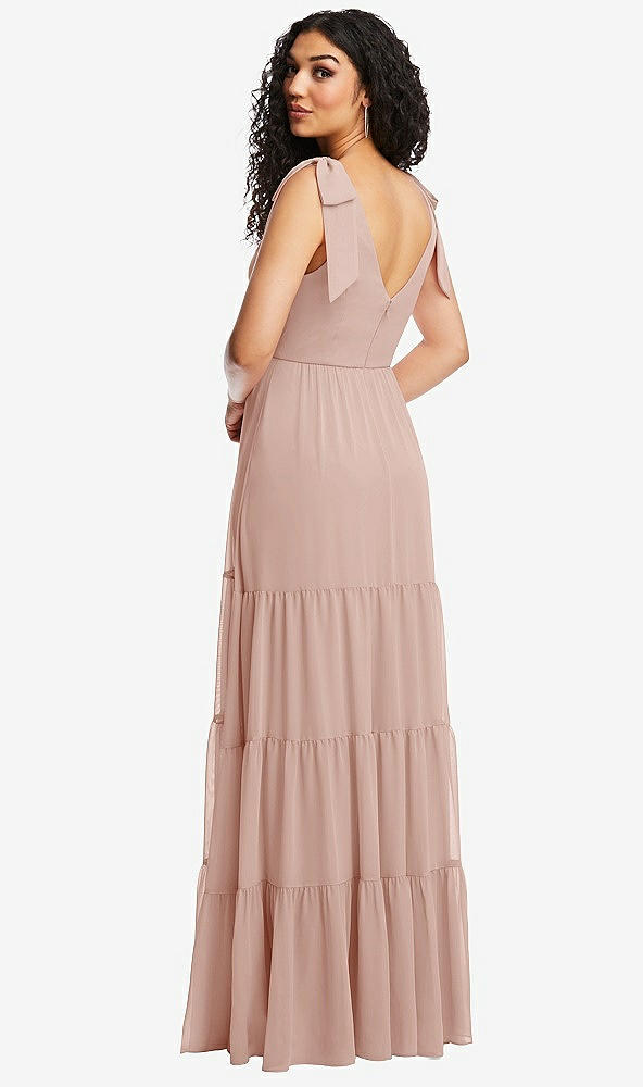 Back View - Toasted Sugar Bow-Shoulder Faux Wrap Maxi Dress with Tiered Skirt