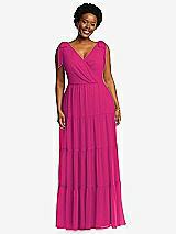 Alt View 1 Thumbnail - Think Pink Bow-Shoulder Faux Wrap Maxi Dress with Tiered Skirt