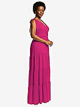 Alt View 2 Thumbnail - Think Pink Bow-Shoulder Faux Wrap Maxi Dress with Tiered Skirt