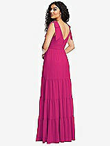 Rear View Thumbnail - Think Pink Bow-Shoulder Faux Wrap Maxi Dress with Tiered Skirt