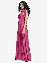 Side View Thumbnail - Tea Rose Bow-Shoulder Faux Wrap Maxi Dress with Tiered Skirt