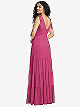Rear View Thumbnail - Tea Rose Bow-Shoulder Faux Wrap Maxi Dress with Tiered Skirt