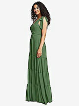 Side View Thumbnail - Vineyard Green Bow-Shoulder Faux Wrap Maxi Dress with Tiered Skirt