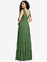 Rear View Thumbnail - Vineyard Green Bow-Shoulder Faux Wrap Maxi Dress with Tiered Skirt