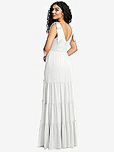 Rear View Thumbnail - White Bow-Shoulder Faux Wrap Maxi Dress with Tiered Skirt