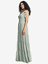 Side View Thumbnail - Willow Green Bow-Shoulder Faux Wrap Maxi Dress with Tiered Skirt