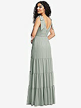 Rear View Thumbnail - Willow Green Bow-Shoulder Faux Wrap Maxi Dress with Tiered Skirt