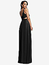 Rear View Thumbnail - Black Open Neck Cross Bodice Cutout  Maxi Dress with Front Slit