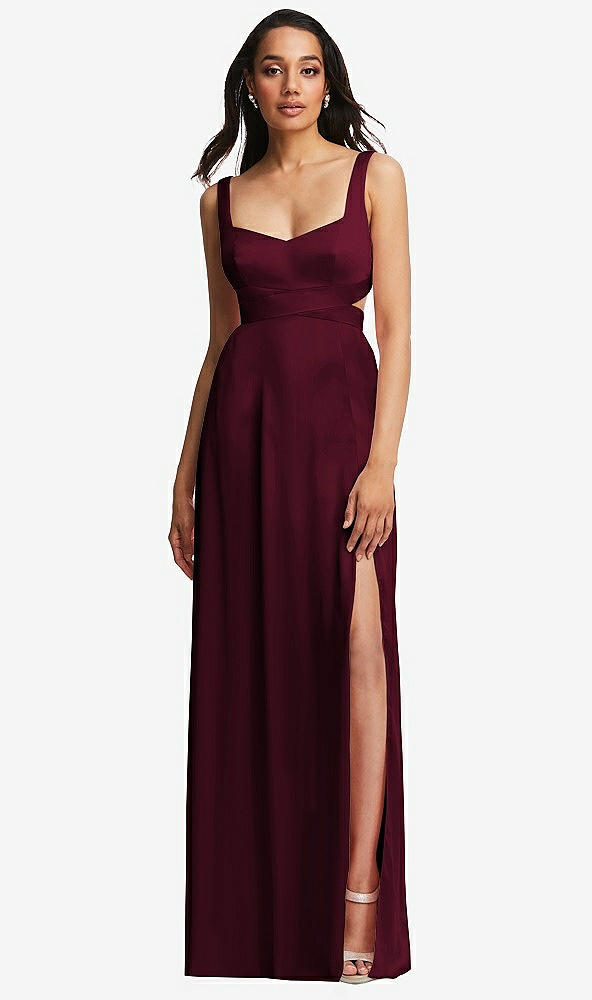 Front View - Cabernet Open Neck Cross Bodice Cutout  Maxi Dress with Front Slit