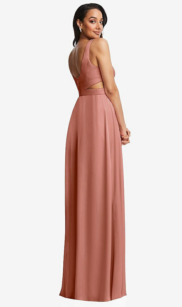 Back View - Desert Rose Open Neck Cross Bodice Cutout  Maxi Dress with Front Slit