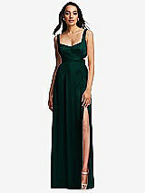 Front View Thumbnail - Evergreen Open Neck Cross Bodice Cutout  Maxi Dress with Front Slit