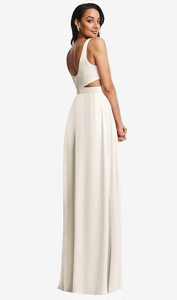 Back View - Ivory Open Neck Cross Bodice Cutout  Maxi Dress with Front Slit