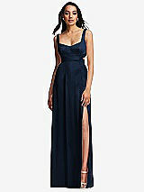 Front View Thumbnail - Midnight Navy Open Neck Cross Bodice Cutout  Maxi Dress with Front Slit