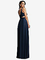 Rear View Thumbnail - Midnight Navy Open Neck Cross Bodice Cutout  Maxi Dress with Front Slit