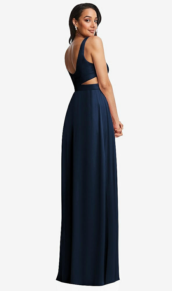 Back View - Midnight Navy Open Neck Cross Bodice Cutout  Maxi Dress with Front Slit