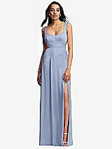 Front View Thumbnail - Sky Blue Open Neck Cross Bodice Cutout  Maxi Dress with Front Slit