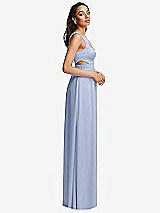 Side View Thumbnail - Sky Blue Open Neck Cross Bodice Cutout  Maxi Dress with Front Slit