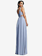 Rear View Thumbnail - Sky Blue Open Neck Cross Bodice Cutout  Maxi Dress with Front Slit