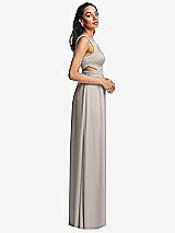 Side View Thumbnail - Taupe Open Neck Cross Bodice Cutout  Maxi Dress with Front Slit